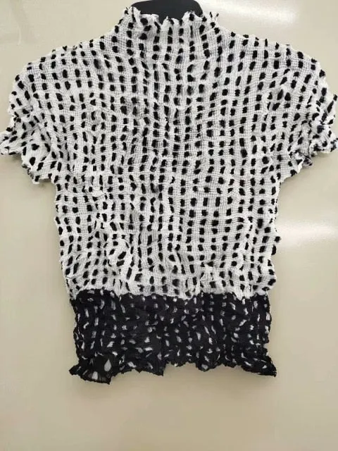 Ashore Ripple Stretch Pleated Womens T-shirt Pullover Short Sleeve