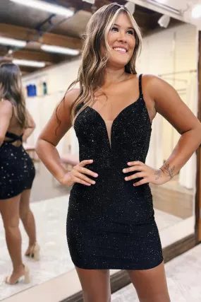 Bodycon V Neck Sparkly Homecoming Dresses with Cross Back Sexy Party Dress