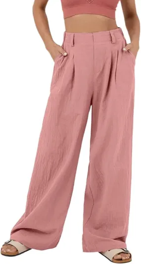 Casual Work Pants Women Summer Loose Wide Leg Pants Dressy Lightweight High Waisted Straight Leg Trousers with Pockets
