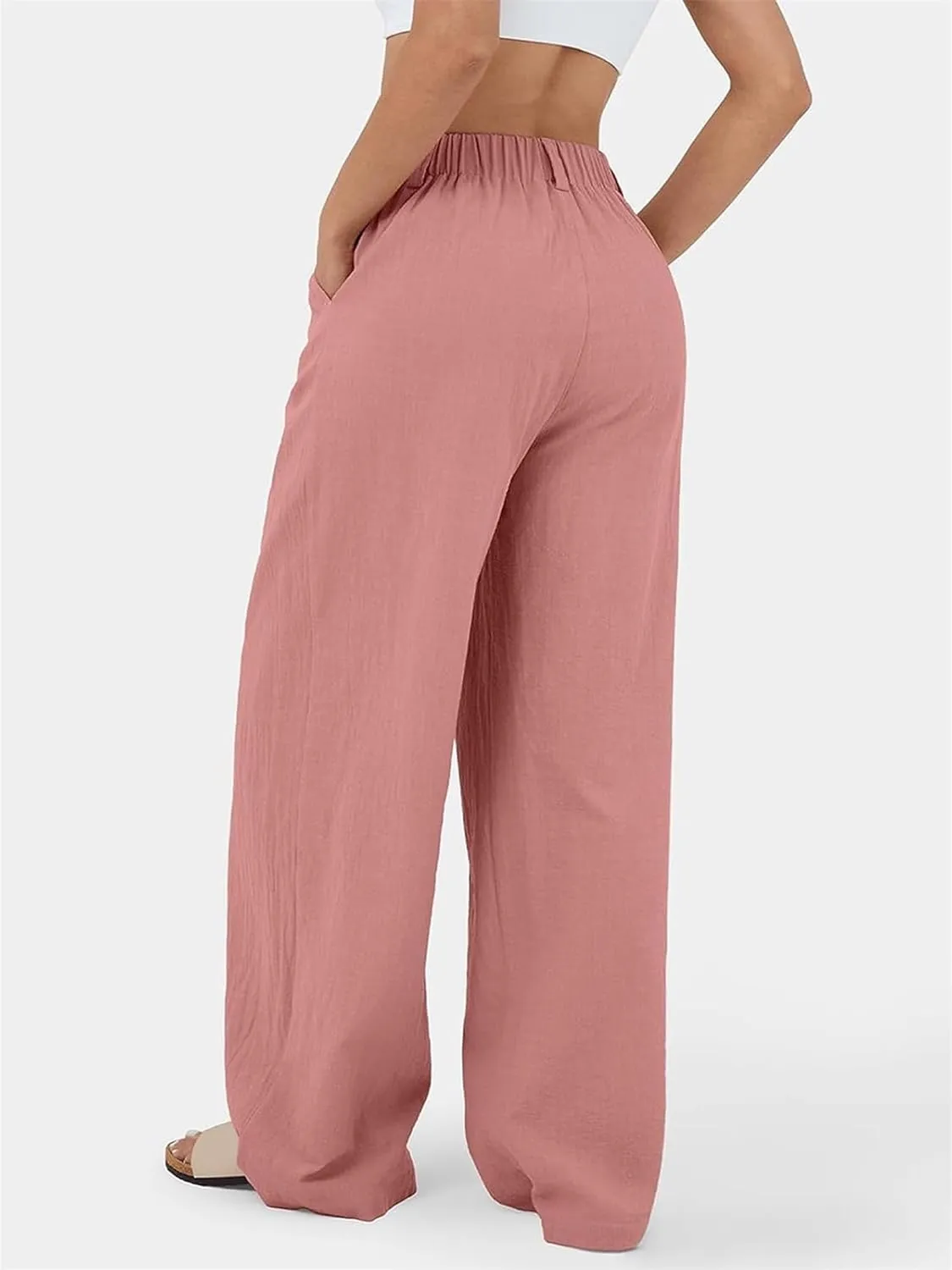 Casual Work Pants Women Summer Loose Wide Leg Pants Dressy Lightweight High Waisted Straight Leg Trousers with Pockets