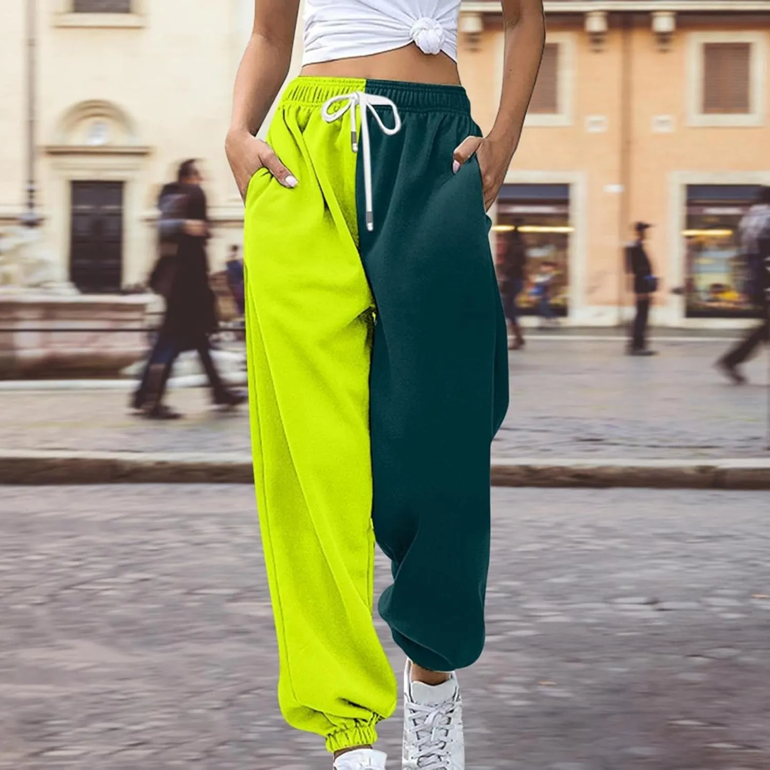 Closed Bottom Sweatpants Women Colored Pants Fall Trends Lounge Joggers High Waisted Cinch Straight Leg Cotton Trousers