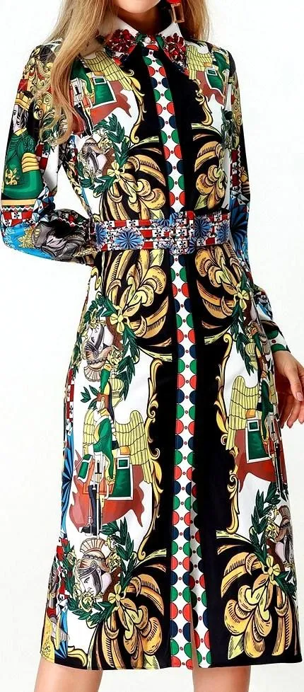Embellished Collar Print Shirt-Dress