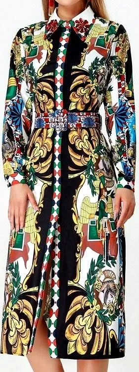 Embellished Collar Print Shirt-Dress