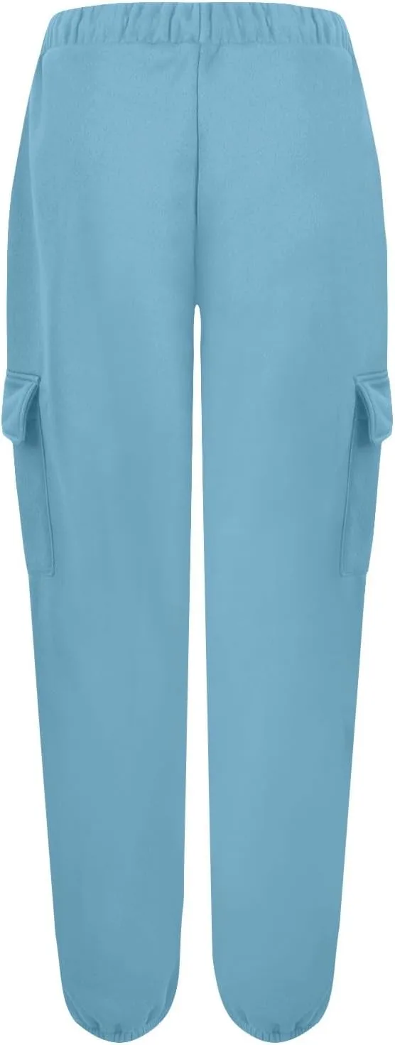 Fleece Lined Cargo Sweatpants for Women Cinch Bottom High Waisted Jogger Sweat Pants Athletic Fall Clothes w/Pockets