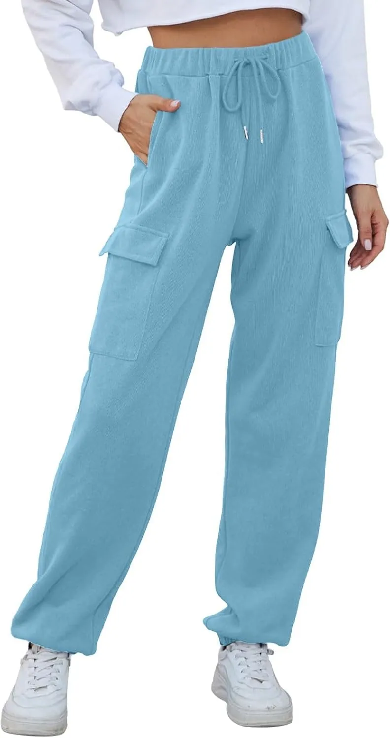 Fleece Lined Cargo Sweatpants for Women Cinch Bottom High Waisted Jogger Sweat Pants Athletic Fall Clothes w/Pockets