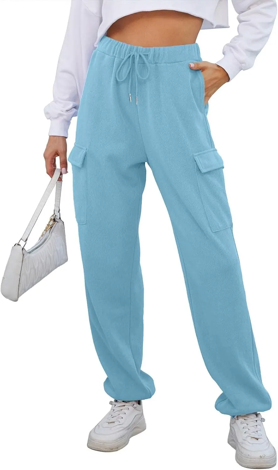 Fleece Lined Cargo Sweatpants for Women Cinch Bottom High Waisted Jogger Sweat Pants Athletic Fall Clothes w/Pockets