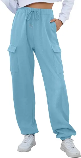 Fleece Lined Cargo Sweatpants for Women Cinch Bottom High Waisted Jogger Sweat Pants Athletic Fall Clothes w/Pockets