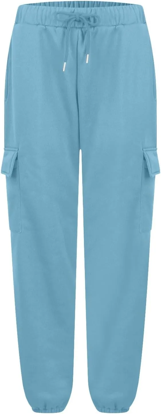 Fleece Lined Cargo Sweatpants for Women Cinch Bottom High Waisted Jogger Sweat Pants Athletic Fall Clothes w/Pockets