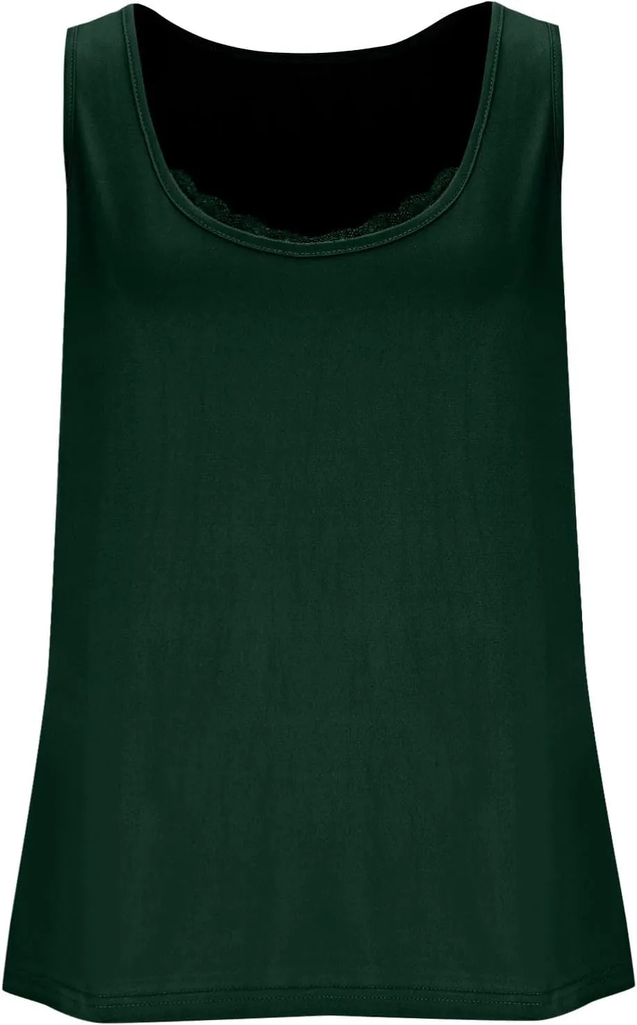 HGps8w Women's Plus Size Tank Tops Summer Sleeveless Lace Trim Scoop Neck Basic Solid Fitted Cami Tee Shirts