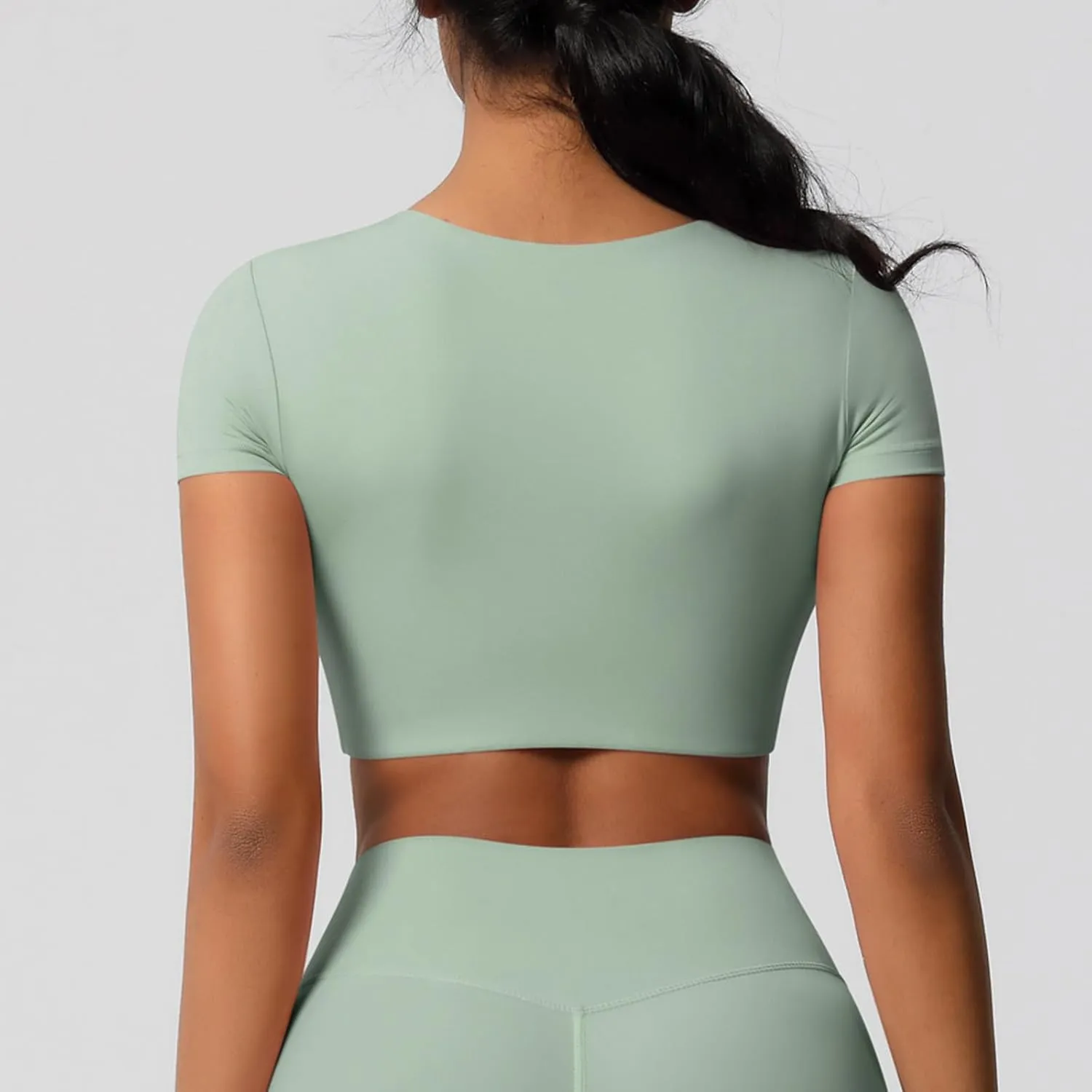 HGps8w Women's Short Sleeve Crop Workout Tops Casual 2025 Summer Basic Solid Crewneck Slim Fitted Quick Dry Athletic Shirts