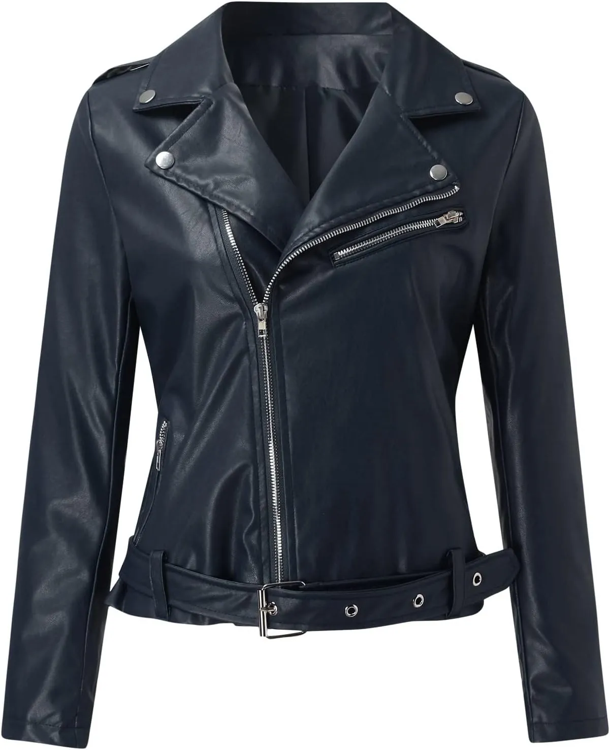 LCMTWX Women Jackets Belt Motorcycle Stand Zip Tops Slim Jacket Coat Collar Leather Women's Coat Jacket Women Womens
