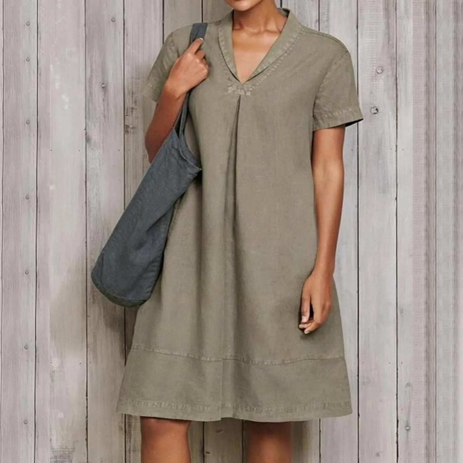 Linen Dresses for Women 2025 Casual Short Sleeve Tshirt Round Neck Dress Oversized Loose Elegant Slim Fit Mini Dress