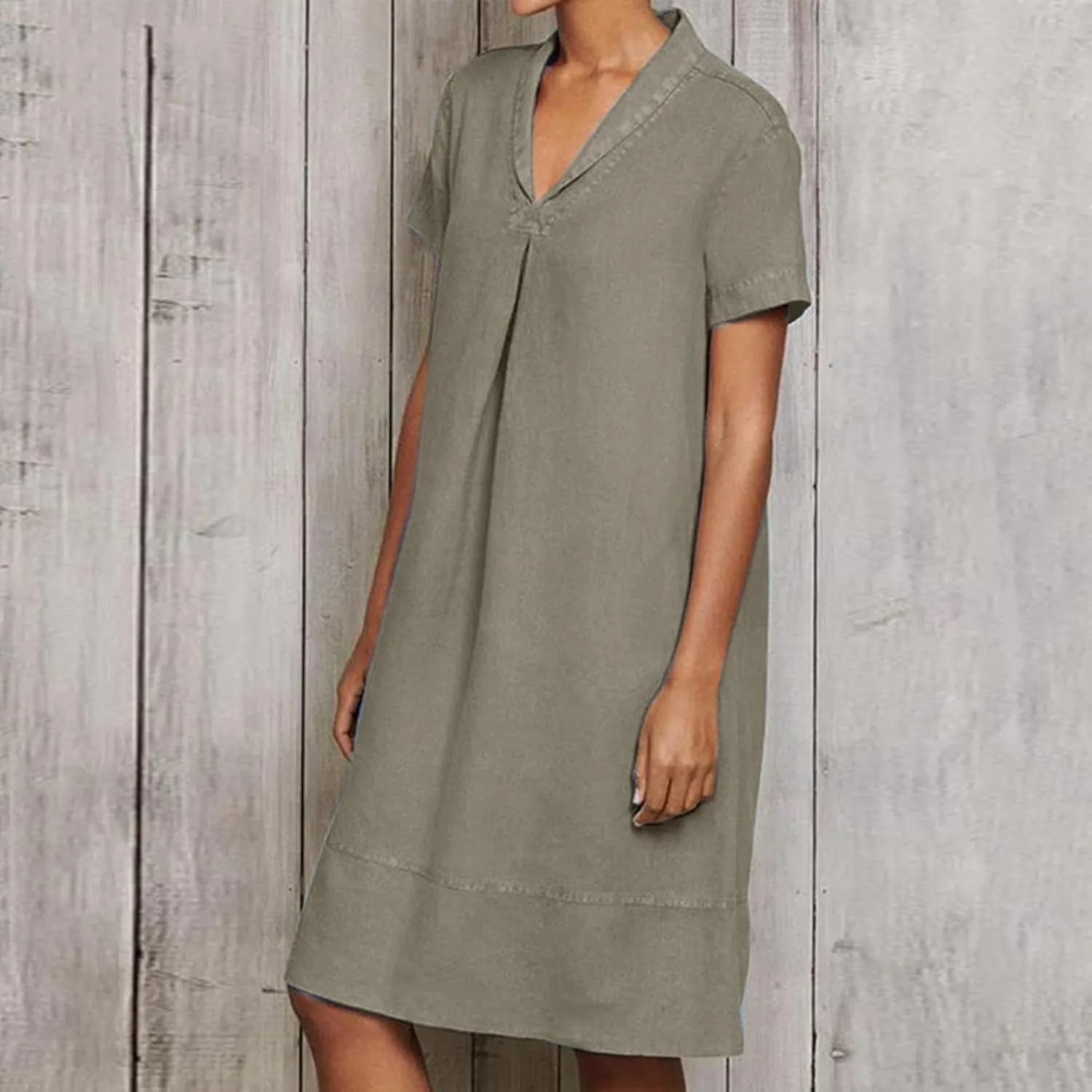Linen Dresses for Women 2025 Casual Short Sleeve Tshirt Round Neck Dress Oversized Loose Elegant Slim Fit Mini Dress