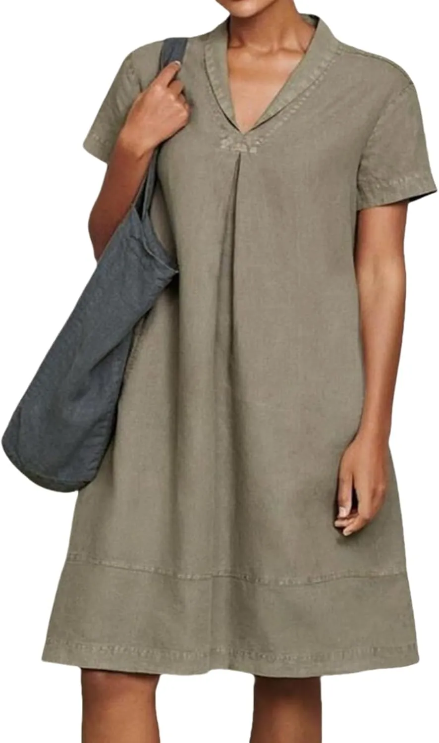 Linen Dresses for Women 2025 Casual Short Sleeve Tshirt Round Neck Dress Oversized Loose Elegant Slim Fit Mini Dress