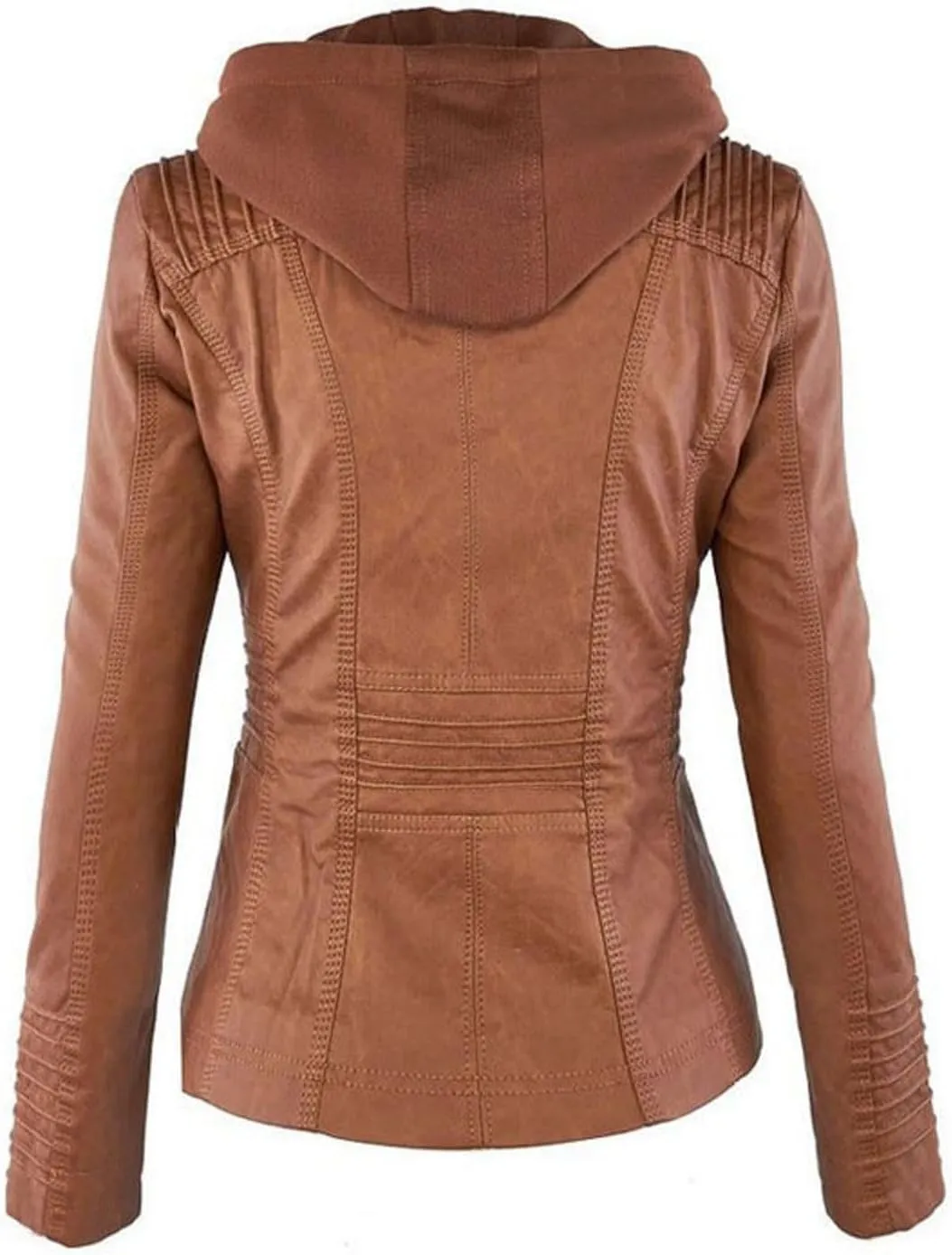 Lmdudan Women's Faux Leather Jacket Moto Biker Coat with Detachable Hood Motorcycle Jackets 2023 Fall Winter Outerwear Tops