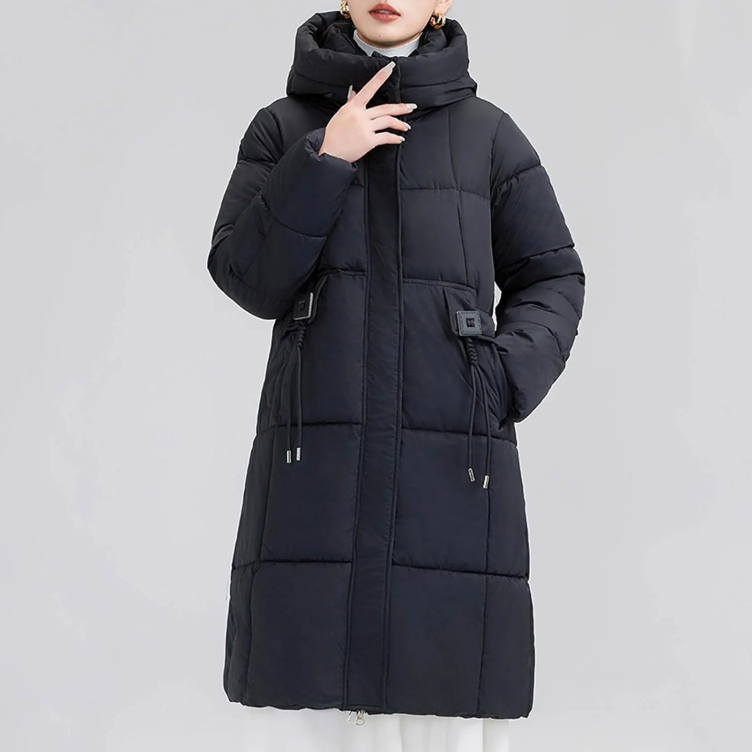 Long Thicken Down Puffer Jackets Winter Warm Full Length Quilted Jackets Comfy Stand Collar Padded Coats with Pockets