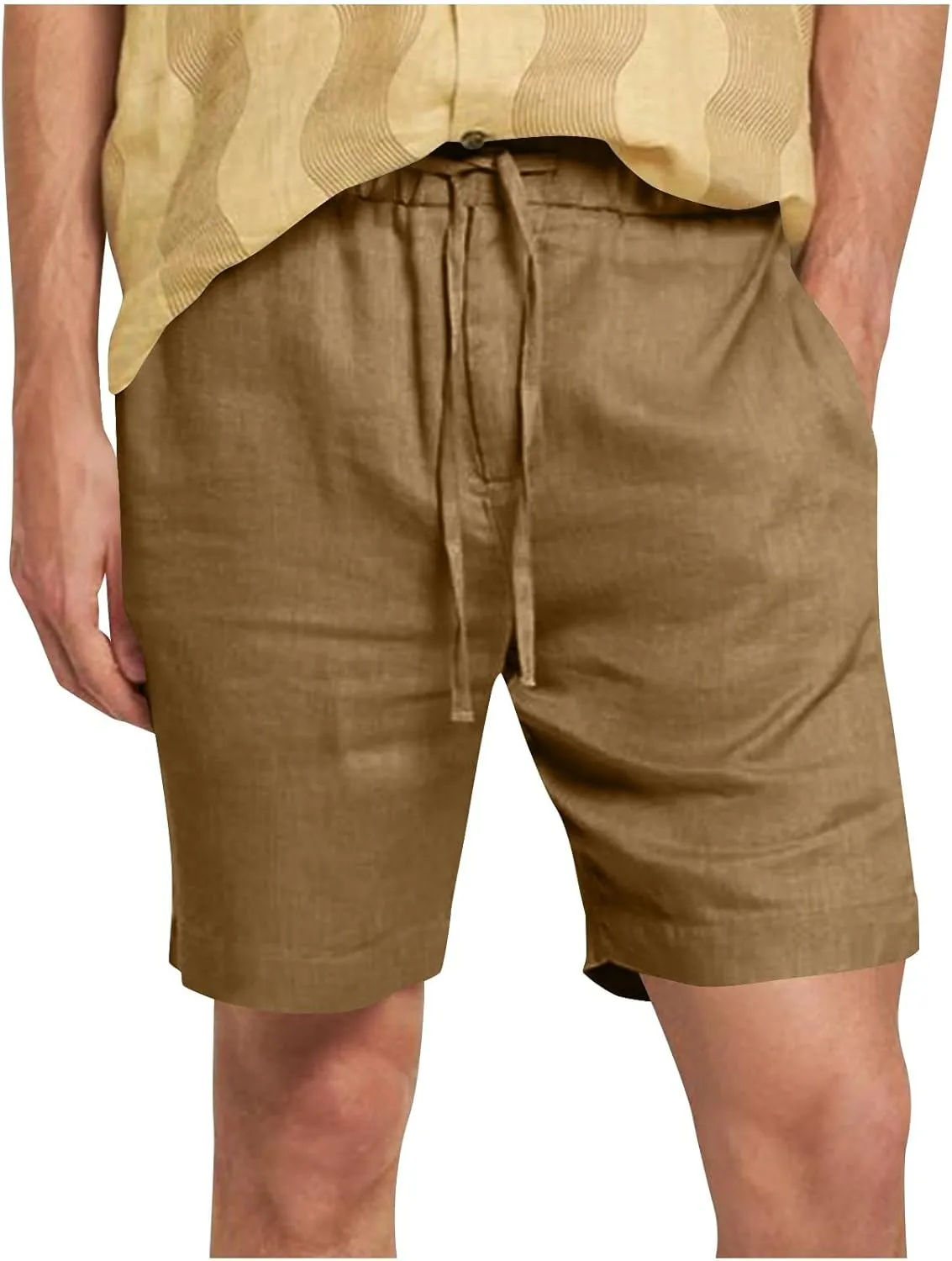 Men's Casual Cotton Linen Shorts Linen Shorts Casual Cotton Elastic Waist Summer Beach Vacation Shorts with Pockets