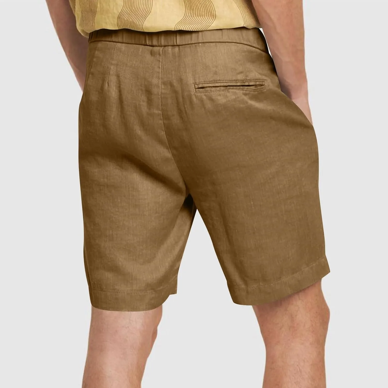Men's Casual Cotton Linen Shorts Linen Shorts Casual Cotton Elastic Waist Summer Beach Vacation Shorts with Pockets