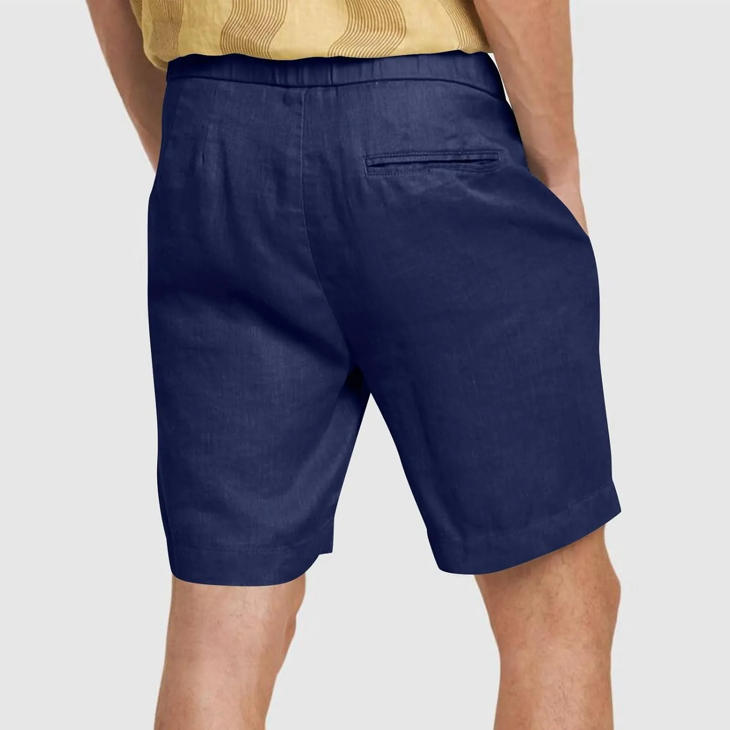 Men's Casual Cotton Linen Shorts Linen Shorts Casual Cotton Elastic Waist Summer Beach Vacation Shorts with Pockets
