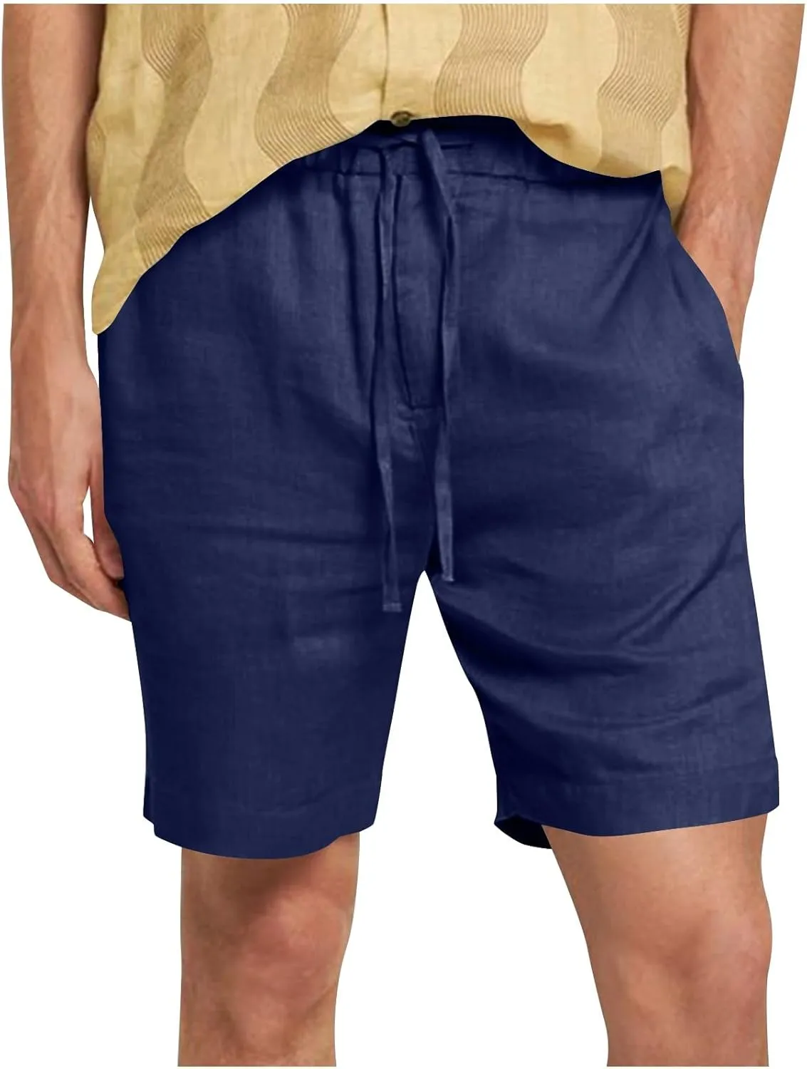 Men's Casual Cotton Linen Shorts Linen Shorts Casual Cotton Elastic Waist Summer Beach Vacation Shorts with Pockets