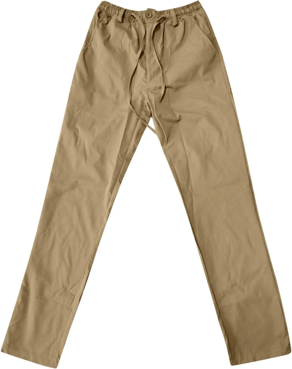 Men's Drawstring Linen Pants Casual Summer Beach Loose Straight Leg Solid Color Trousers
