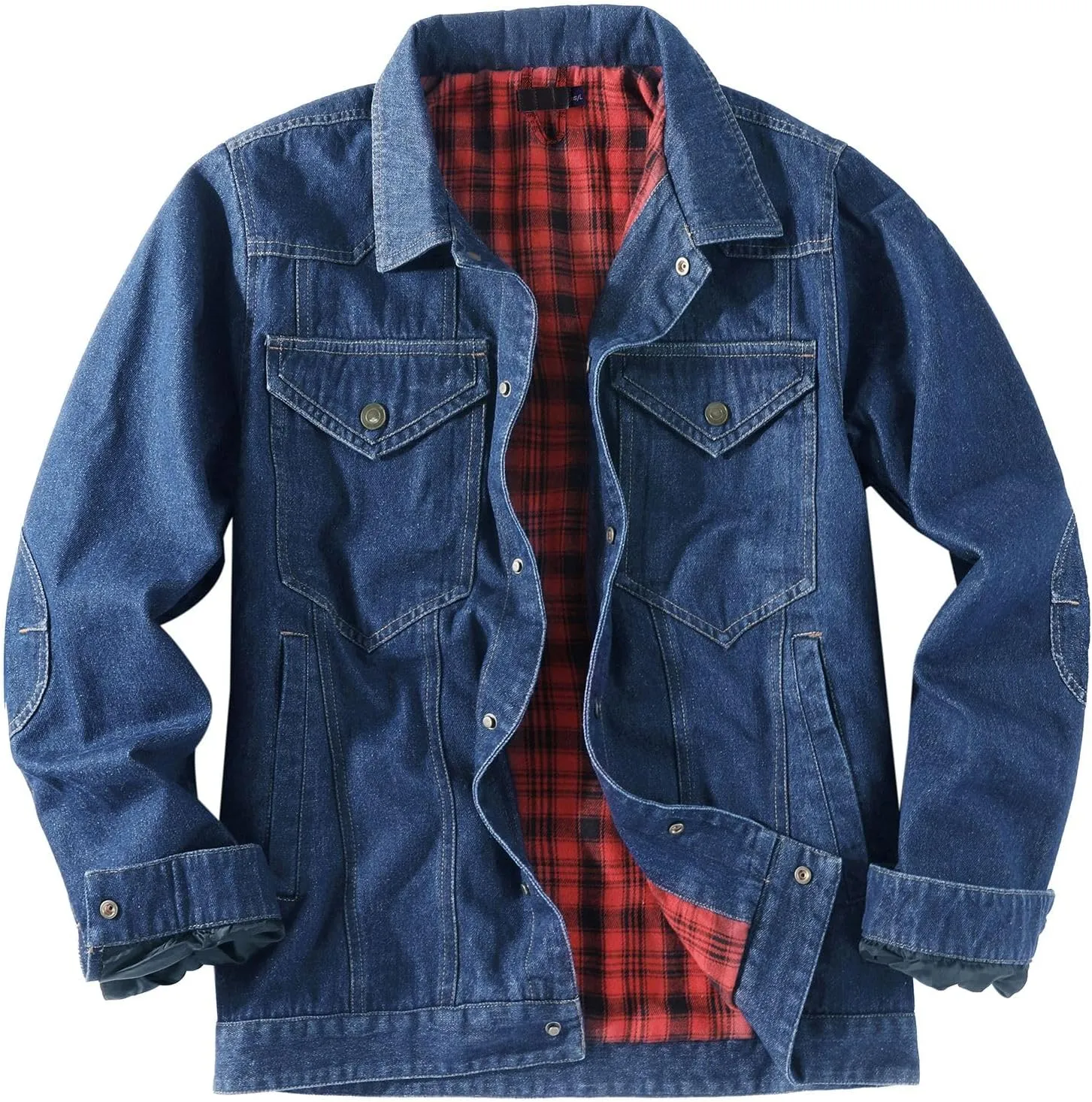 Mens Flannel Lined Denim Jacket Cowboy Cut with Snap Buttons Western Classic, Heavy Duty Trucker Coat, Slim Fit