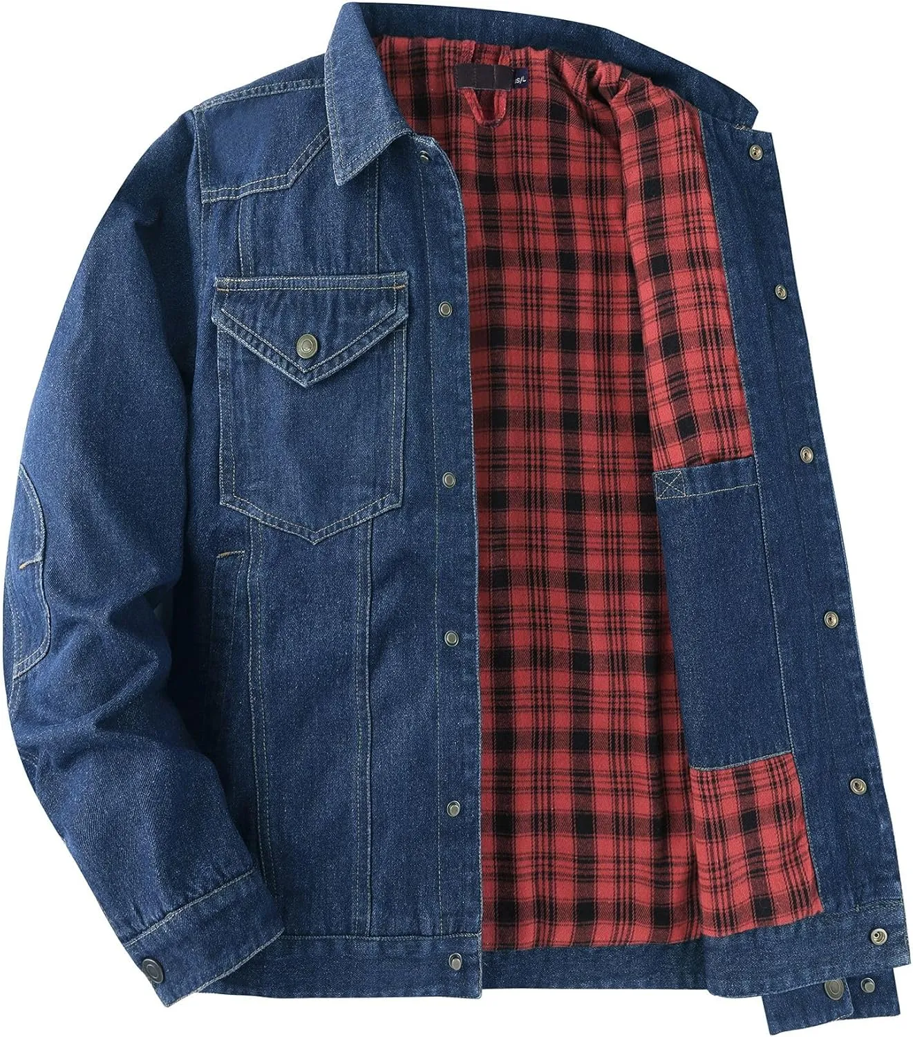 Mens Flannel Lined Denim Jacket Cowboy Cut with Snap Buttons Western Classic, Heavy Duty Trucker Coat, Slim Fit