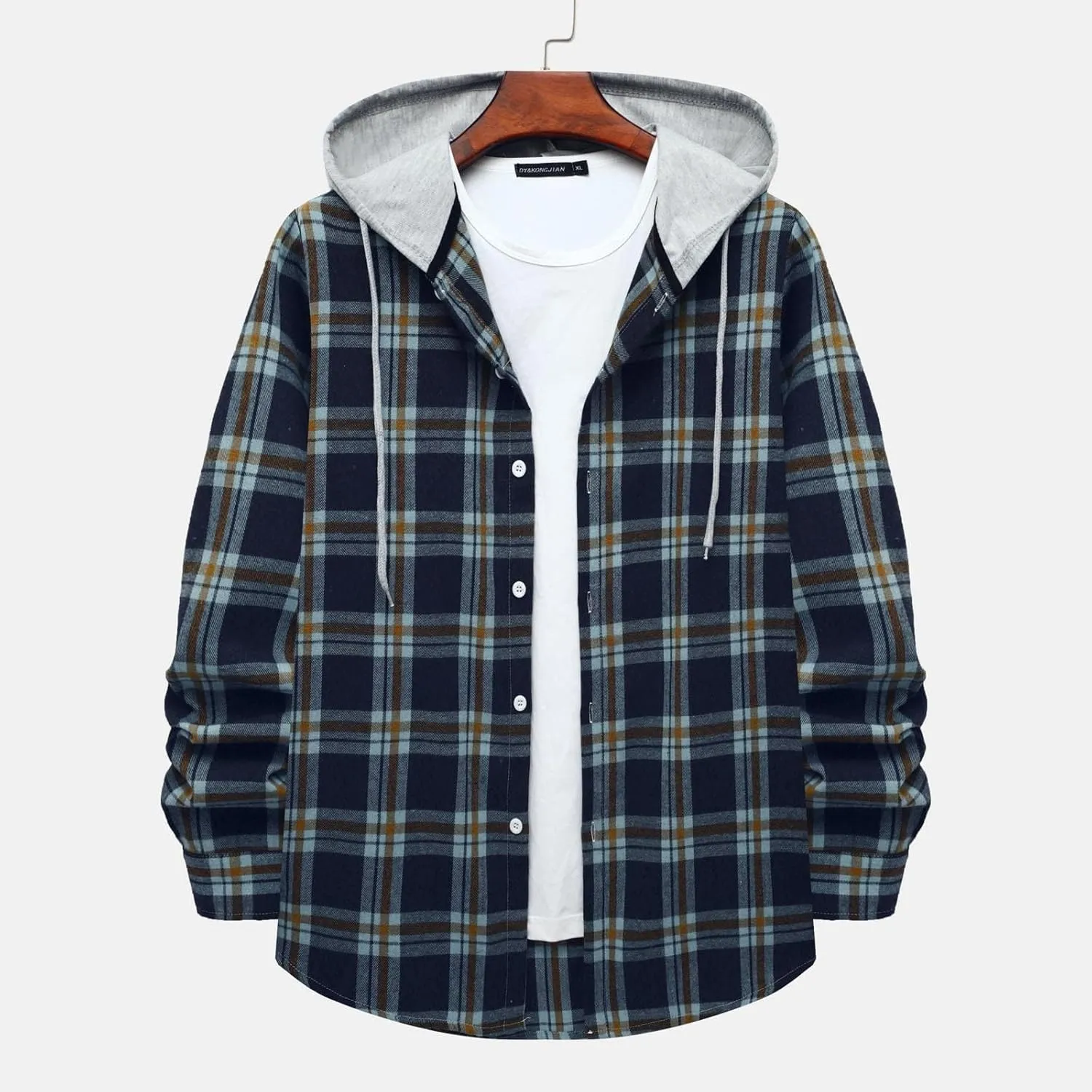 Men's Flannel Shirt Jacket Long Sleeve Plaid Shirt Lightweight Fashion Spring Fall Casual Jackets Hoodies Sweatshirt