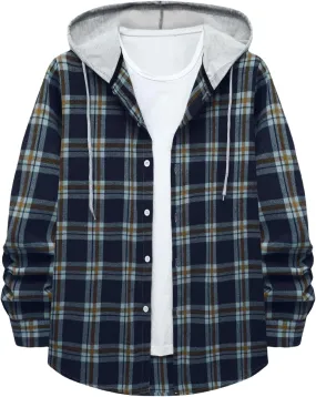 Men's Flannel Shirt Jacket Long Sleeve Plaid Shirt Lightweight Fashion Spring Fall Casual Jackets Hoodies Sweatshirt