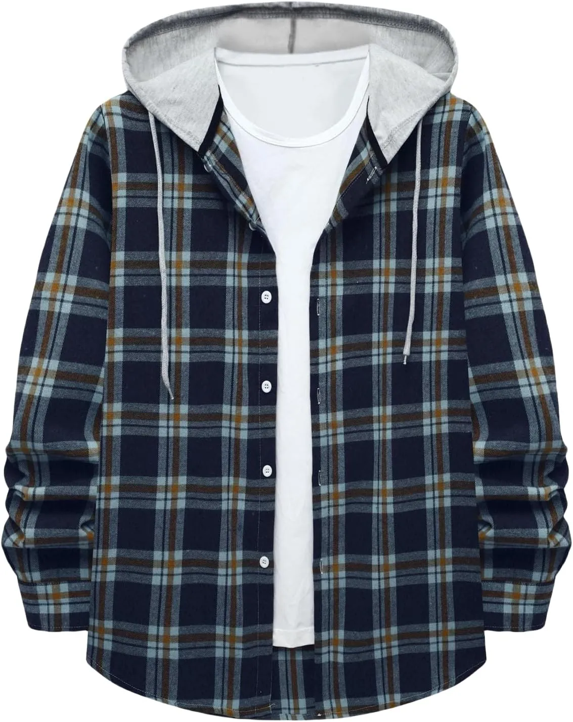 Men's Flannel Shirt Jacket Long Sleeve Plaid Shirt Lightweight Fashion Spring Fall Casual Jackets Hoodies Sweatshirt