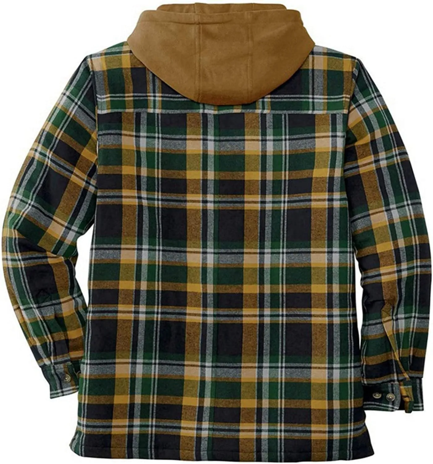 Mens Quilted Lined Flannel Hooded Shirt Jacket Winter Soft Warm Long Sleeve Zip Up Jackets Outdoor Plaid Velvet Coats