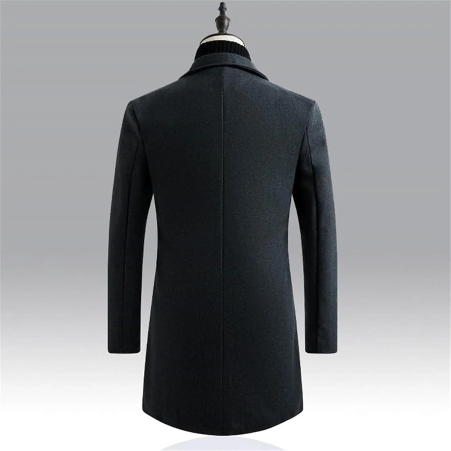 Mens Wool Blend Mid-Length Trench Coat Notched Collar Long Pea Coat Business Single Breasted Jacket Overcoat