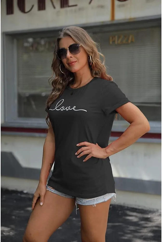 NIUBIA Women's T-Shirt Graphic Tees Love Printed Casual Short Sleeve Tops Summer Loose Fitted Top