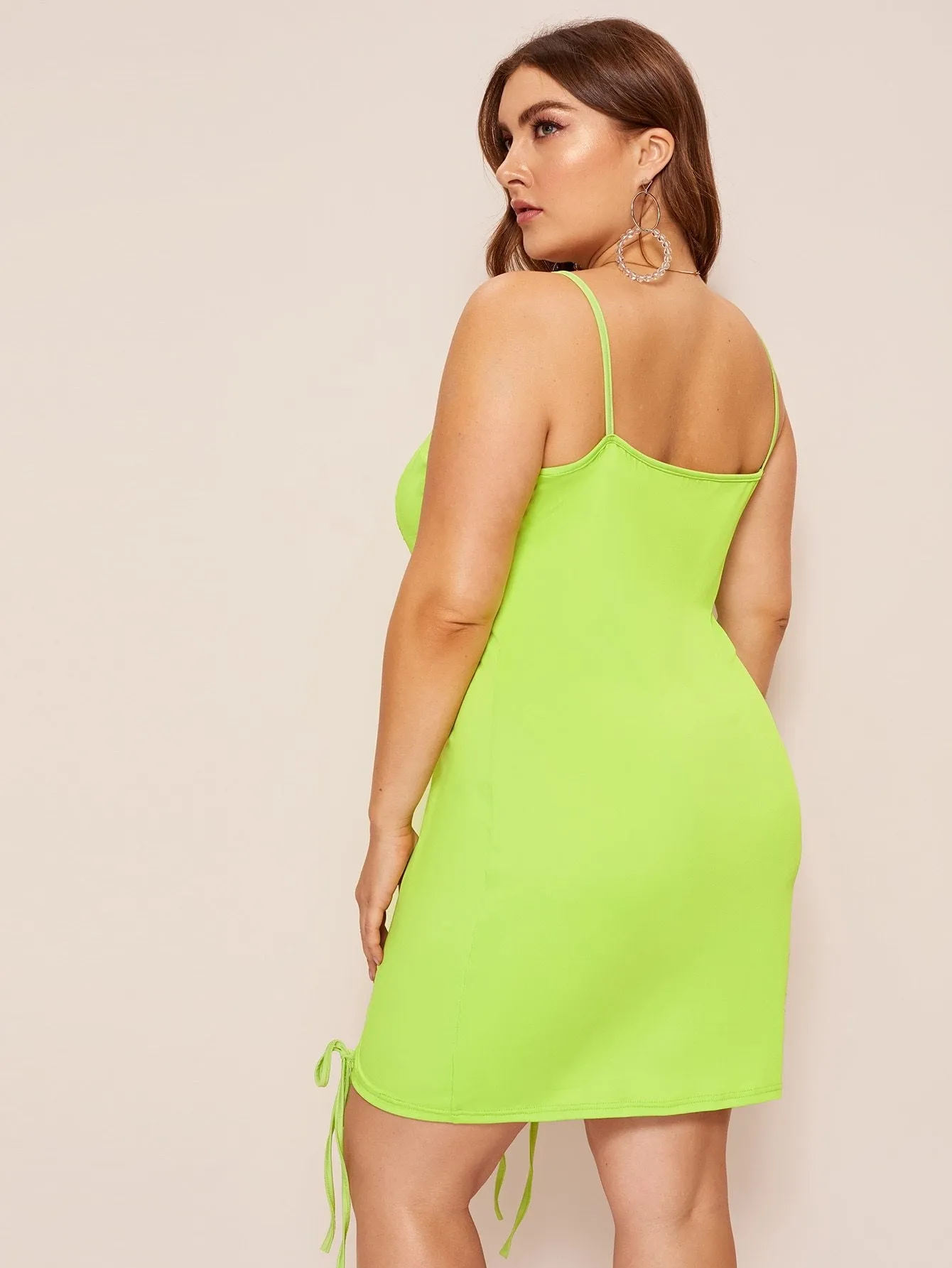 Plus Neon Lime Knot Ruched Cami Dress