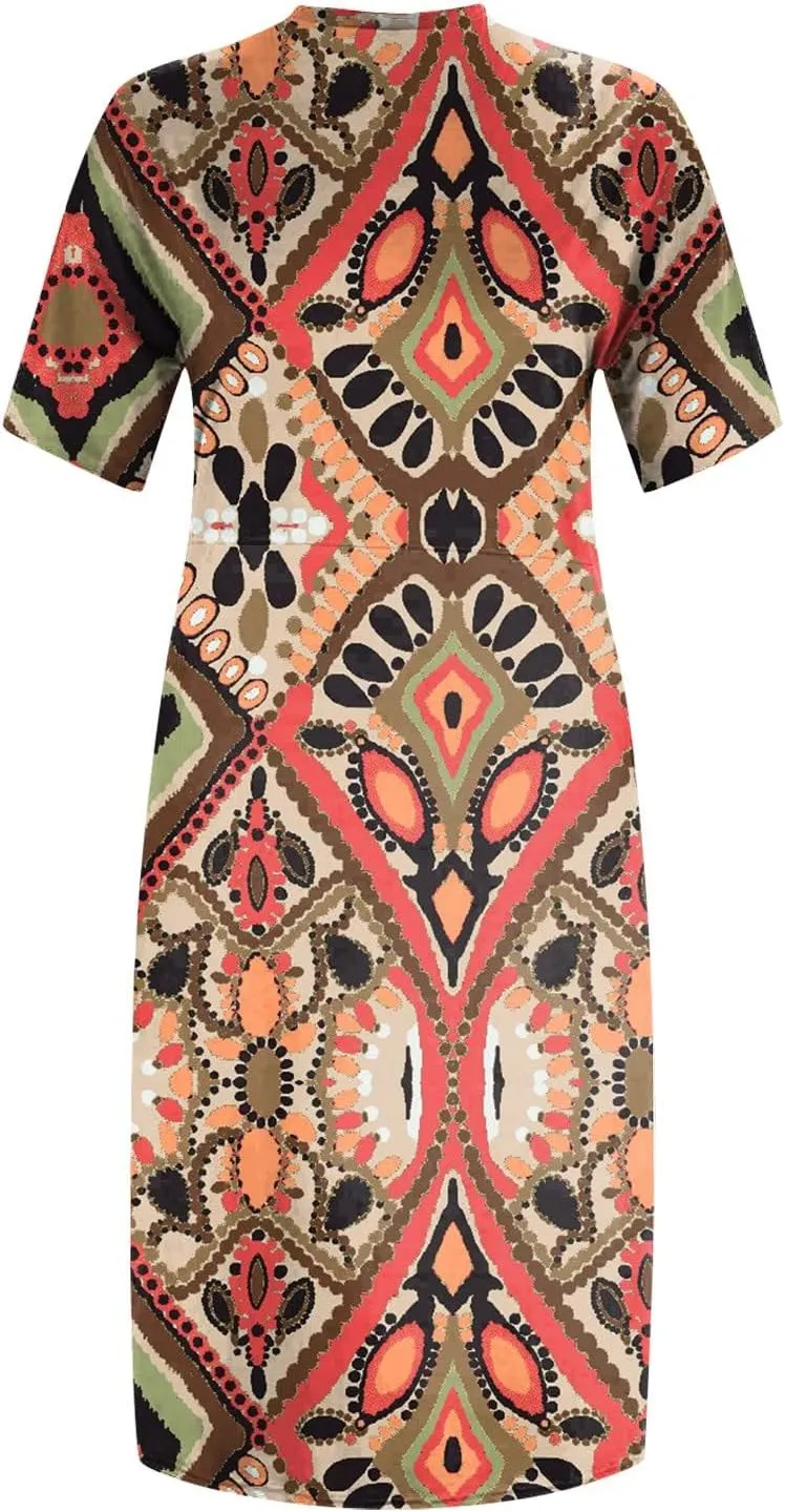 Plus Size Dresses for Curvy Women 2025 Summer Casual Short Sleeve Midi Dress with Pockets A Line T Shirt Beach Vacation Dress