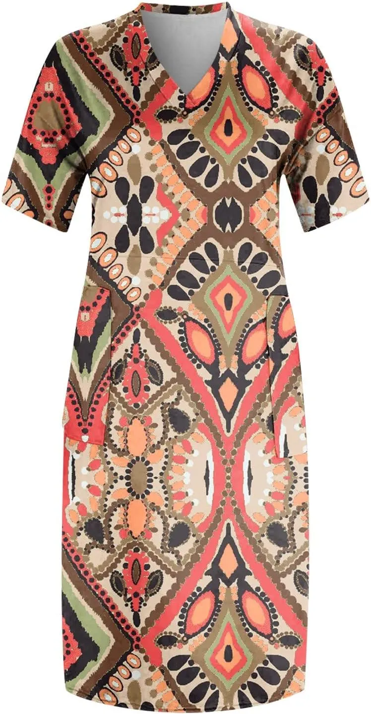 Plus Size Dresses for Curvy Women 2025 Summer Casual Short Sleeve Midi Dress with Pockets A Line T Shirt Beach Vacation Dress