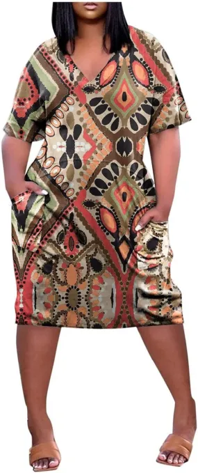 Plus Size Dresses for Curvy Women 2025 Summer Casual Short Sleeve Midi Dress with Pockets A Line T Shirt Beach Vacation Dress
