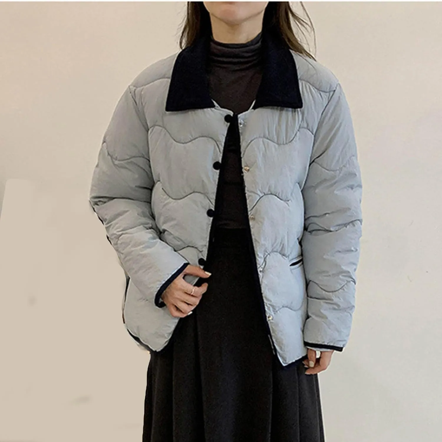 Quilted Jackets For Women 2024 Casual Trendy Lapel Button Down Long Sleeve Down Jacket Fall Winter Comfy Warm Tops
