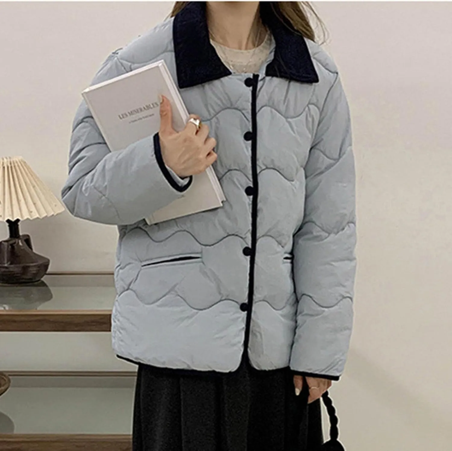 Quilted Jackets For Women 2024 Casual Trendy Lapel Button Down Long Sleeve Down Jacket Fall Winter Comfy Warm Tops