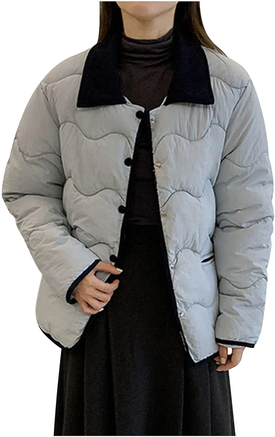 Quilted Jackets For Women 2024 Casual Trendy Lapel Button Down Long Sleeve Down Jacket Fall Winter Comfy Warm Tops