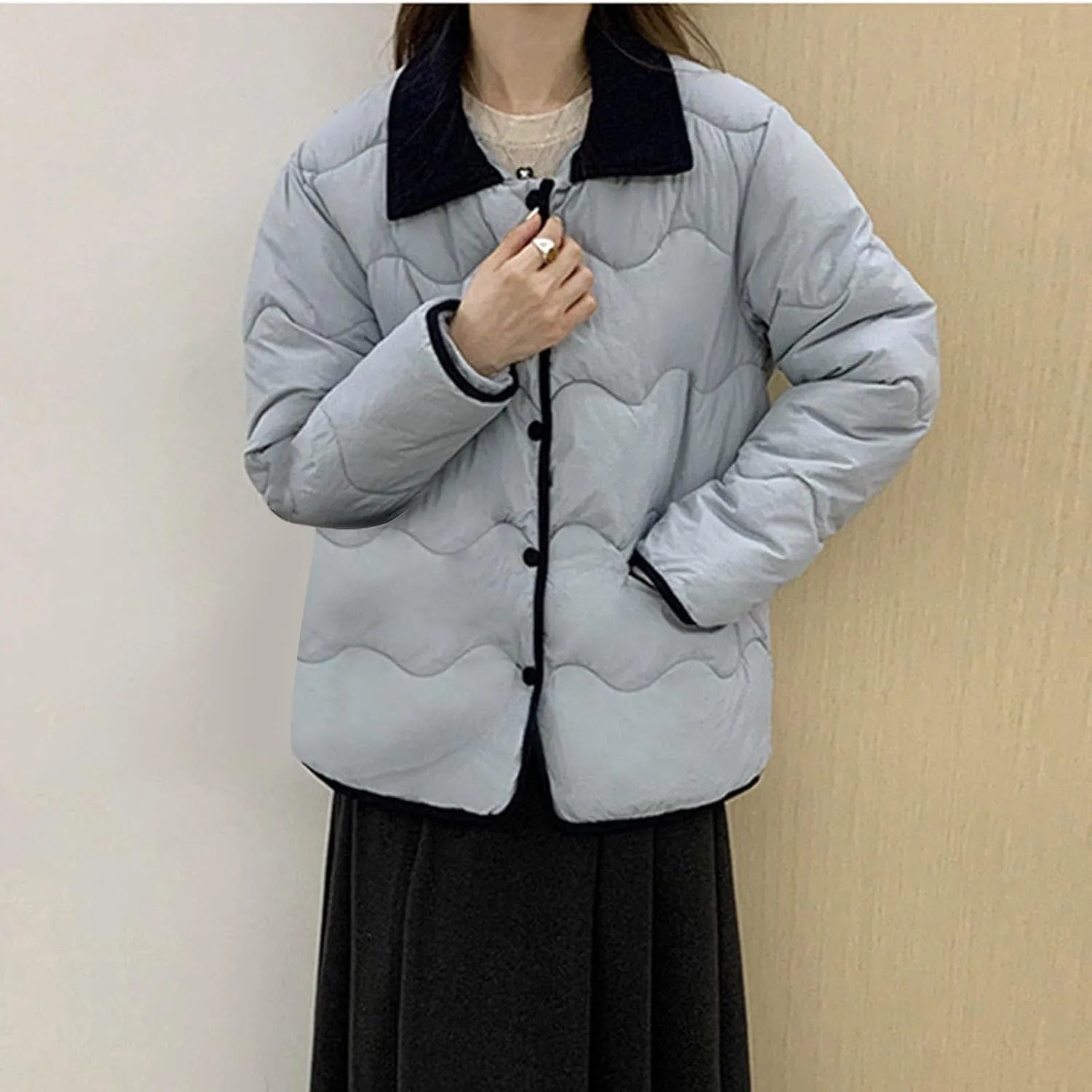 Quilted Jackets For Women 2024 Casual Trendy Lapel Button Down Long Sleeve Down Jacket Fall Winter Comfy Warm Tops