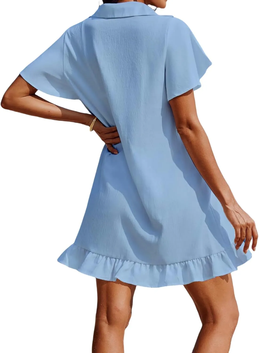 Summer Dresses for Women V Neck Short Sleeve Polo Dress Loose Casual Beach Dresses Ruffle Hem Sundresses