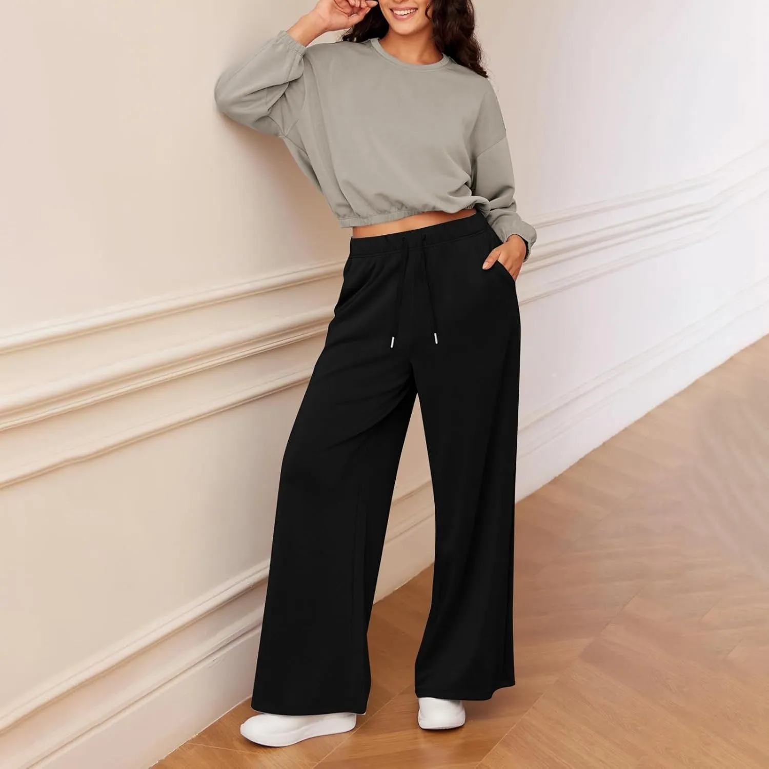 Sweat Pants for Womens Sweatpants Baggy Joggers Wide Leg High Waisted Straight Leg Pull on Jogger Pants with Pockets