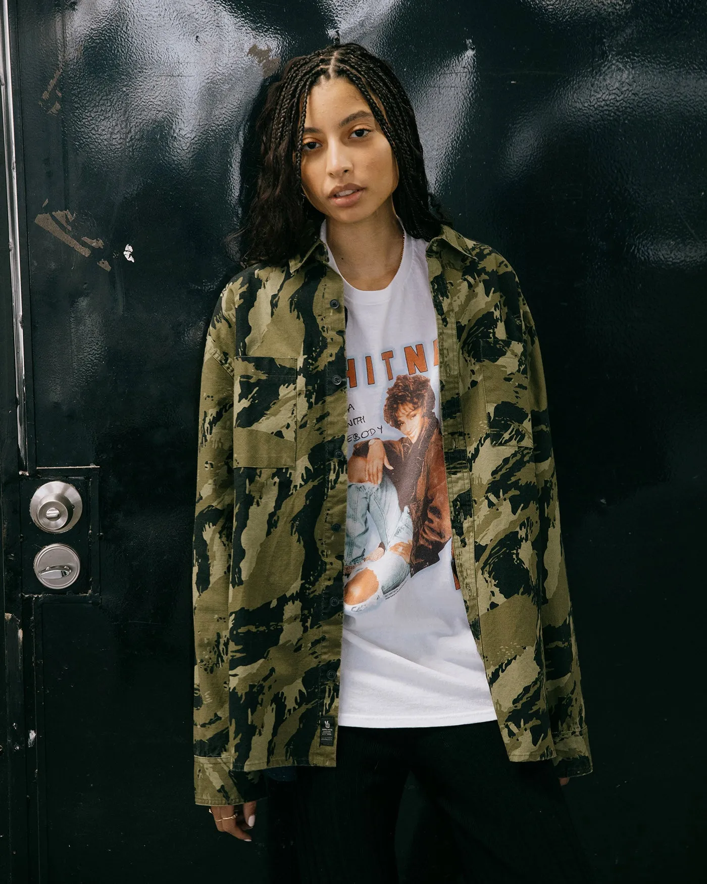 Tame Oversized Two Pocket Long Sleeve Camo Shirt