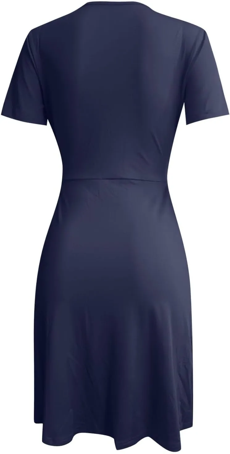 Wedding Guest Dresses for Women Retro Vintage Short Sleeve V Neck Flowy A-Line Wrap Mini Dress Party Loose 80S Outfit