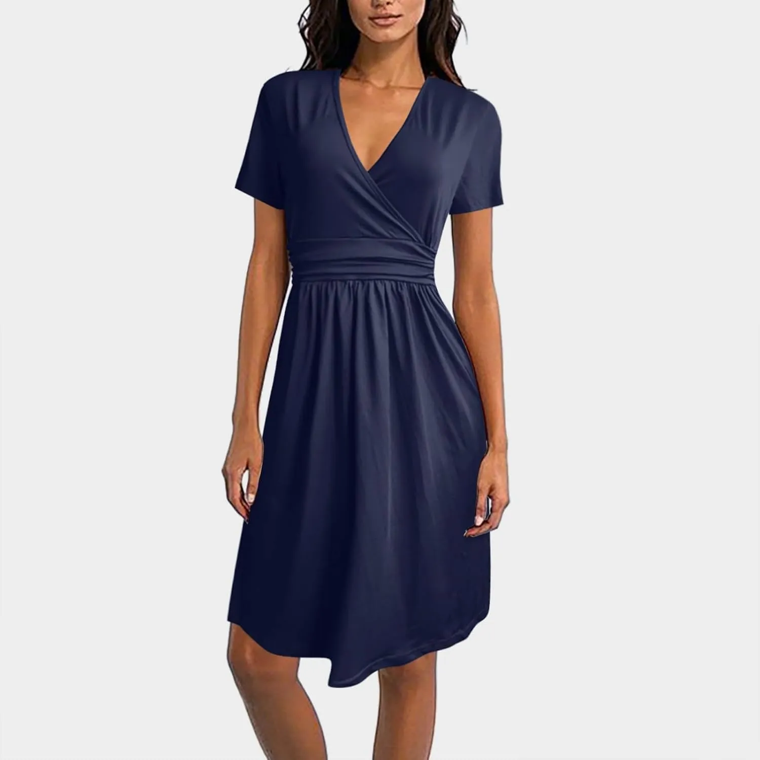 Wedding Guest Dresses for Women Retro Vintage Short Sleeve V Neck Flowy A-Line Wrap Mini Dress Party Loose 80S Outfit