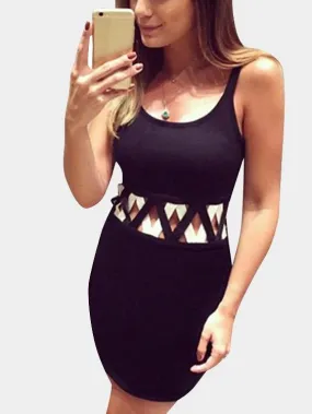 Wholesale Contrast Color Sexy Bodycon Black Dresses With Cut-out Details