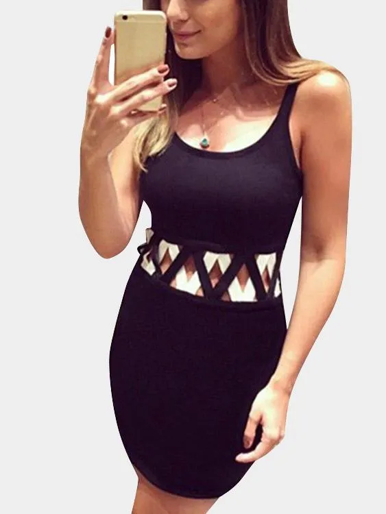 Wholesale Contrast Color Sexy Bodycon Black Dresses With Cut-out Details