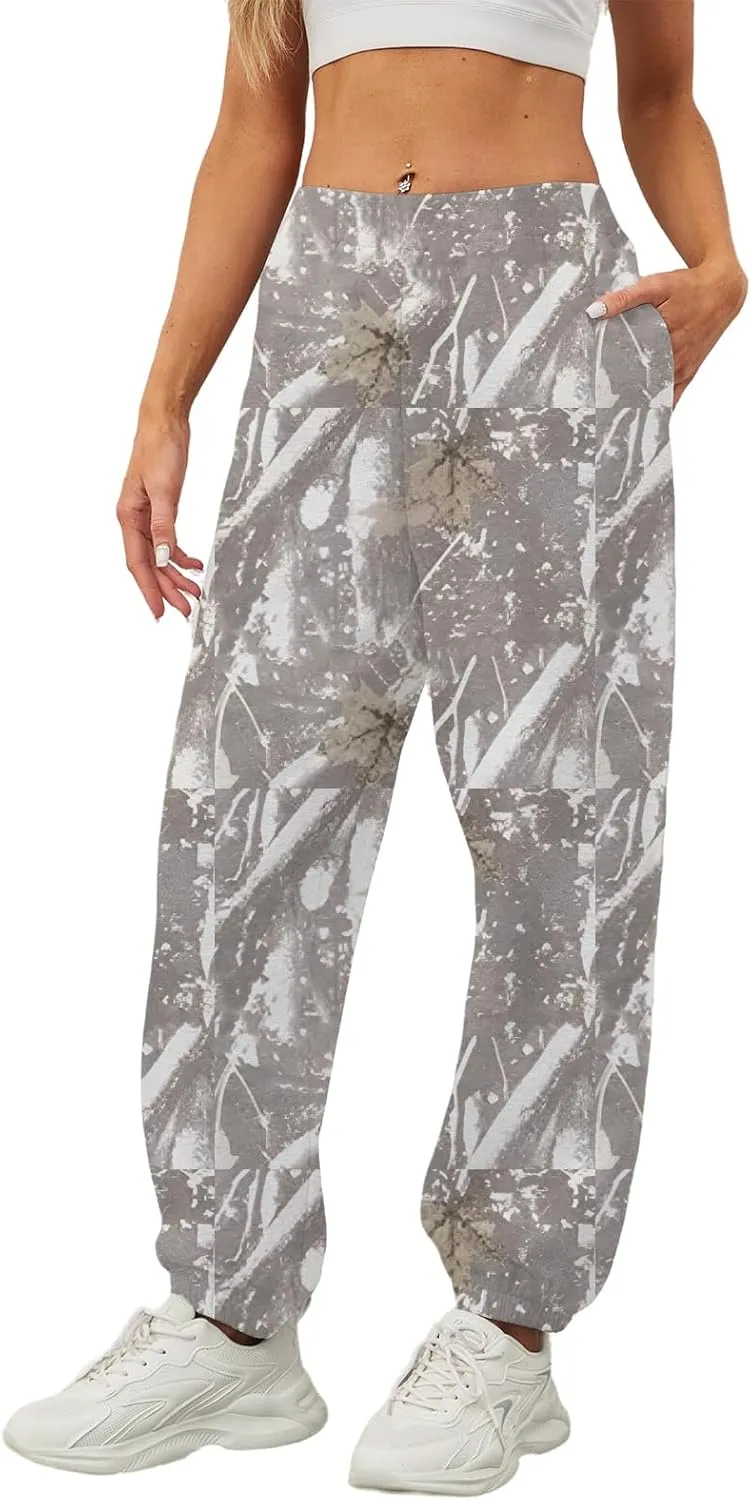 Women Camo Pants Baggy Fleece Elastic High Waisted Sweatpants Active Workout Jogger Pant Lounge Cinch Bottom Trousers