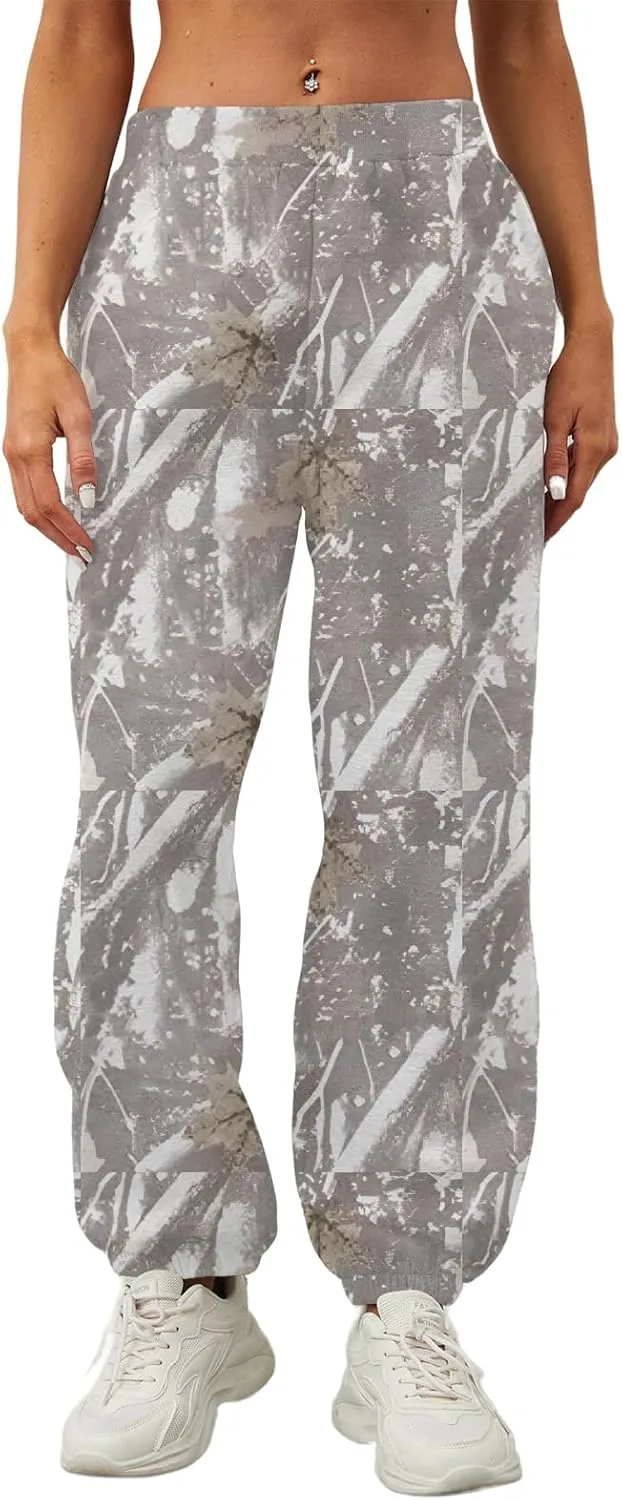 Women Camo Pants Baggy Fleece Elastic High Waisted Sweatpants Active Workout Jogger Pant Lounge Cinch Bottom Trousers